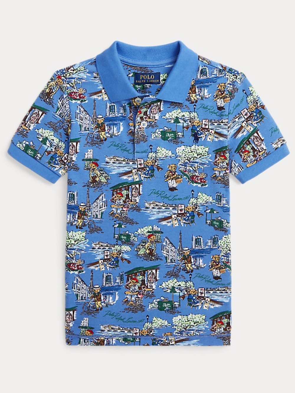 Polo Ralph Lauren Blue Paris Bear All Over Print Polo Shirt